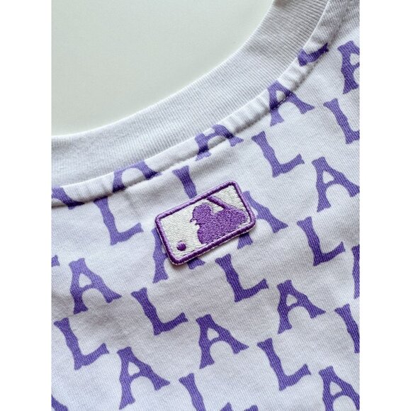 NWOT MLB LA DODGERS White Purple Monogram Logo Cotton Crew Neck T-Shirt, Size XS - Picture 9 of 13